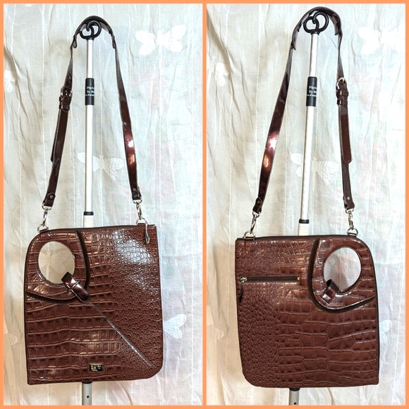 Beijo Couture brown laptop croc bag NEW 13x15" adj removable strap - Picture 1 of 15